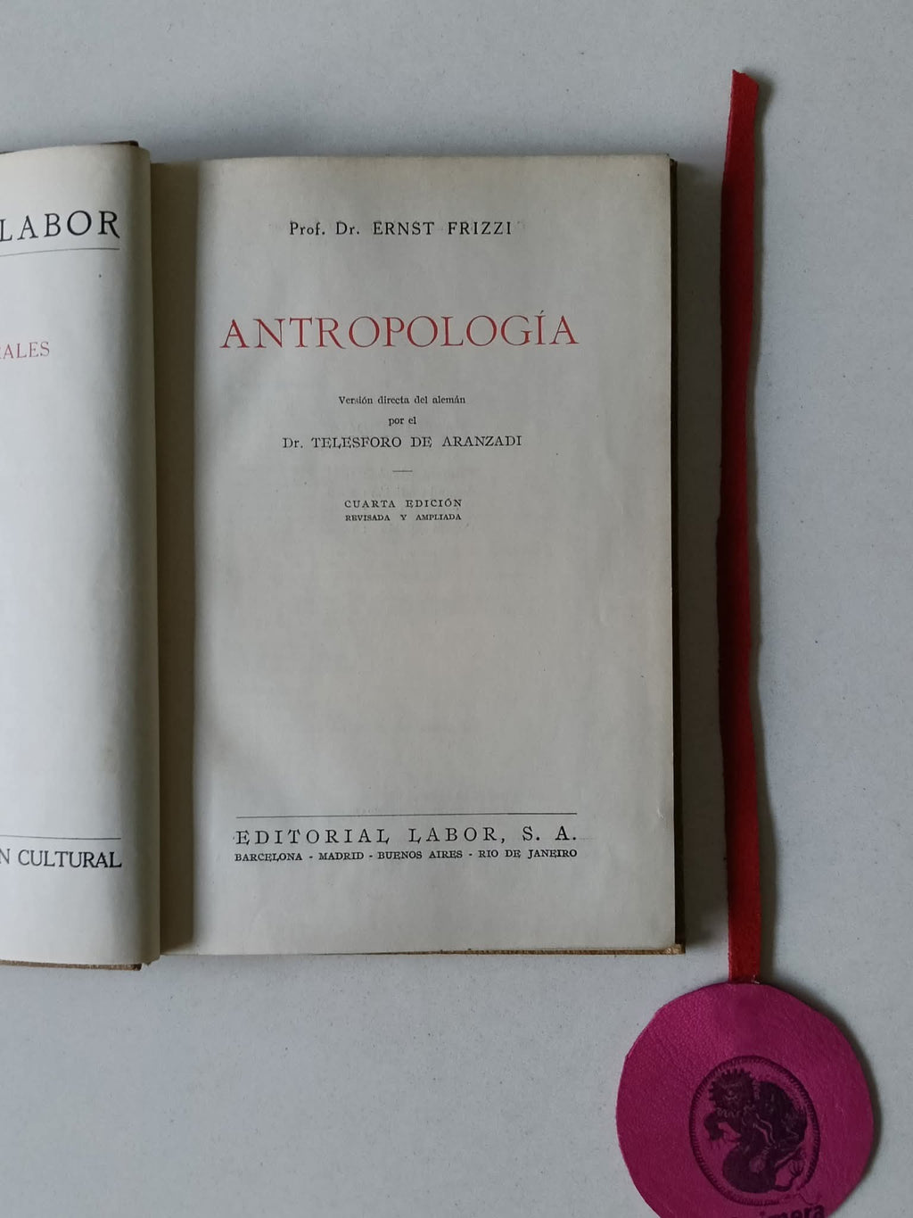 FRIZZI (Ernst). - ANTROPOLOGÍA