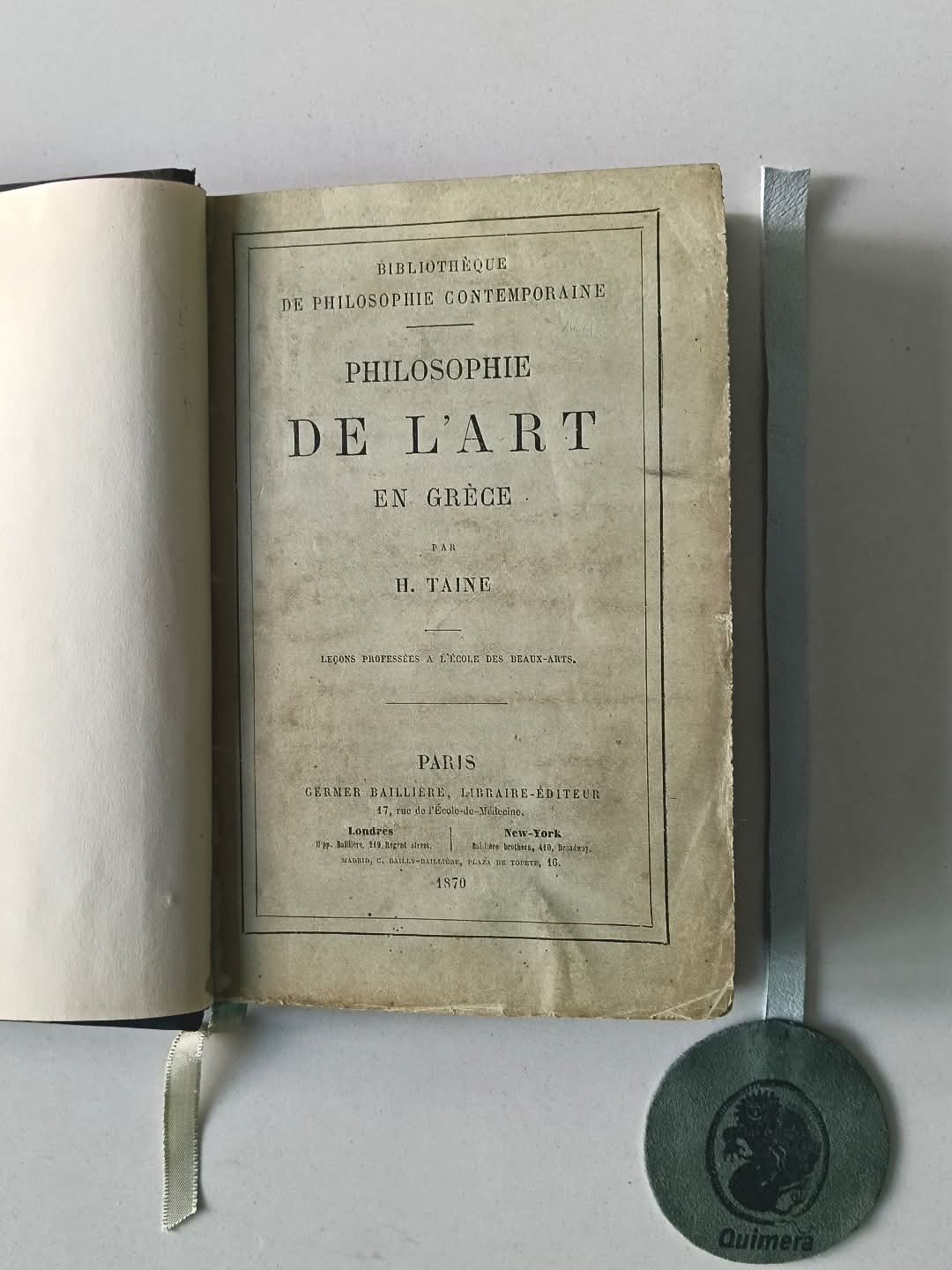 TAINE (Hippolyte). - PHILOSOPHIE DE L'ART EN GRÈC