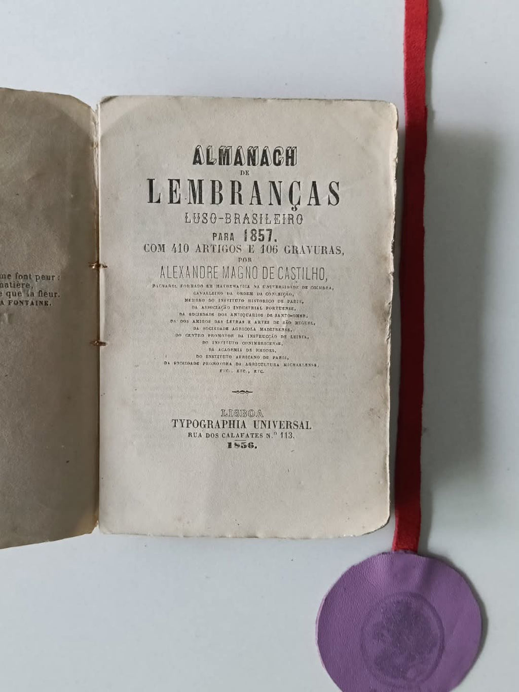 CASTILHO (Alexandre Magno de). - ALMANACH DE LEMBRANÇAS LUSO-BRASILEIRO PARA 1857