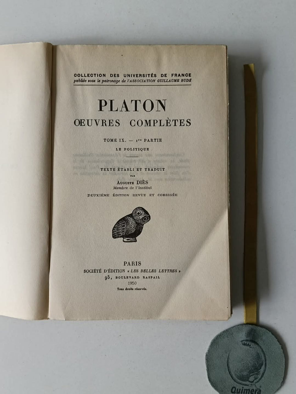 PLATON . - OEUVRES COMPLÈTES - Tome IX - 1re partie - Le Politique
