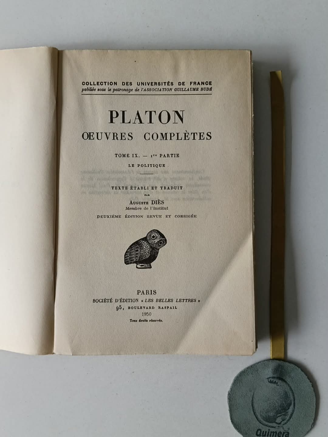 PLATON . - OEUVRES COMPLÈTES - Tome IX - 1re partie - Le Politique