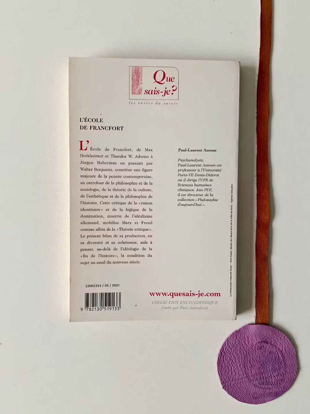 ASSOUN ( Paul-Laurent). - L' ÉCOLE DE FRANCFORT