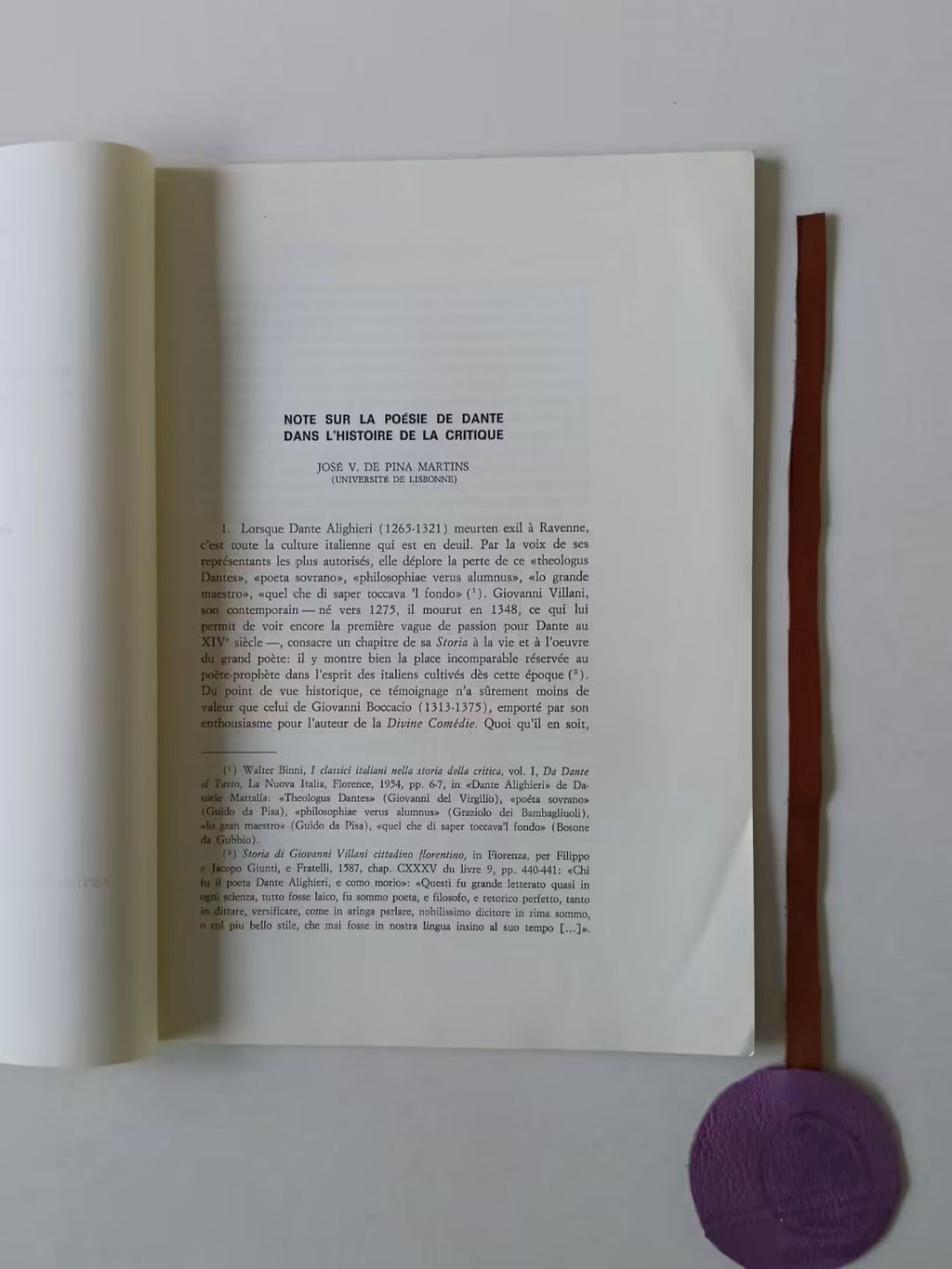 MARTINS (José V. de Pina). - NOTE SUR LA POÉSIE DE DANTE DANS L'HISTOIRE DE LA CRITIQUE