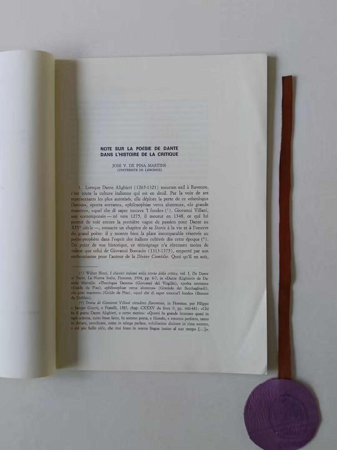 MARTINS (José V. de Pina). - NOTE SUR LA POÉSIE DE DANTE DANS L'HISTOIRE DE LA CRITIQUE
