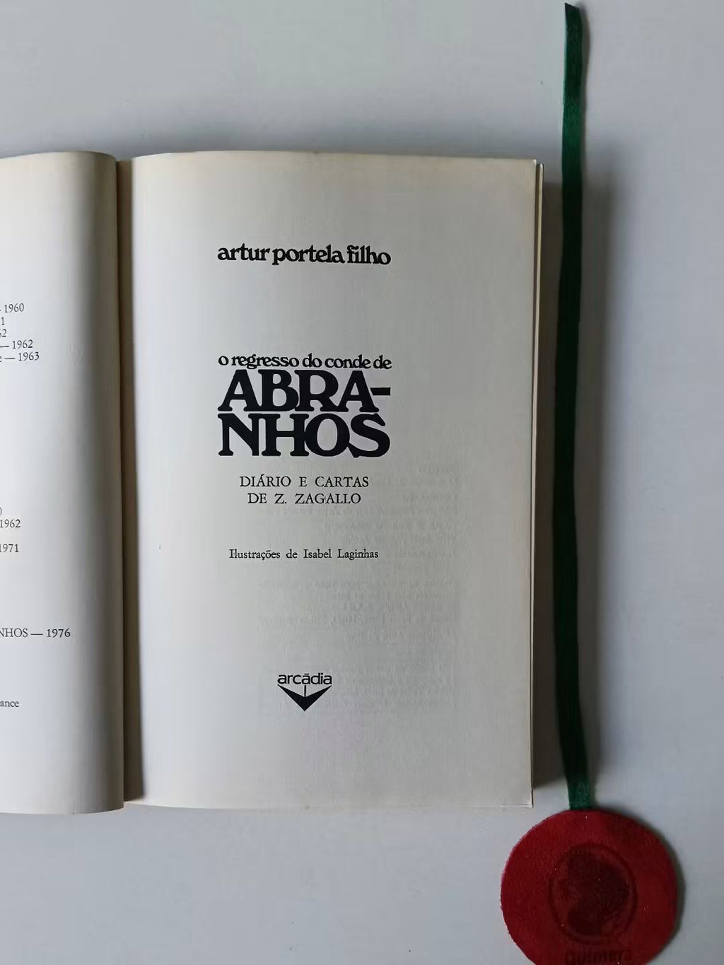 PORTELA FILHO (Artur). - O REGRESSO DO CONDE DE ABRANHOS, Diário e cartas de Z.Zagallo