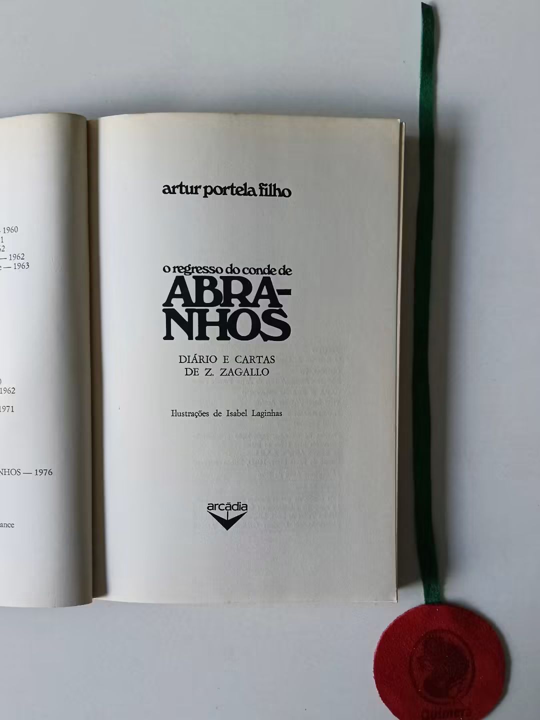 PORTELA FILHO (Artur). - O REGRESSO DO CONDE DE ABRANHOS, Diário e cartas de Z.Zagallo