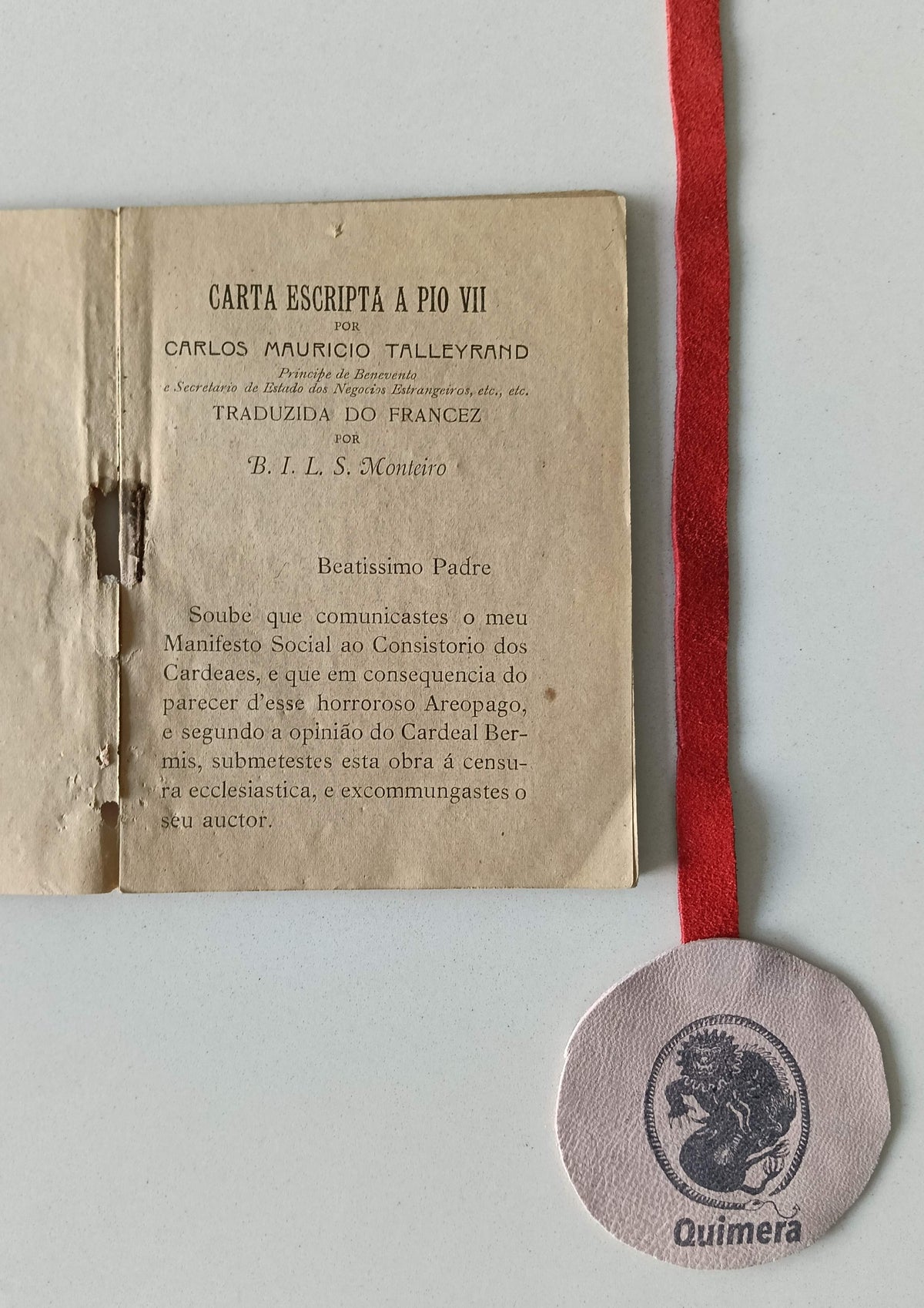 TALLEYRAND (Carlos Mauricio). - FOLHAS SOLTAS, ao Papa Pio VII.