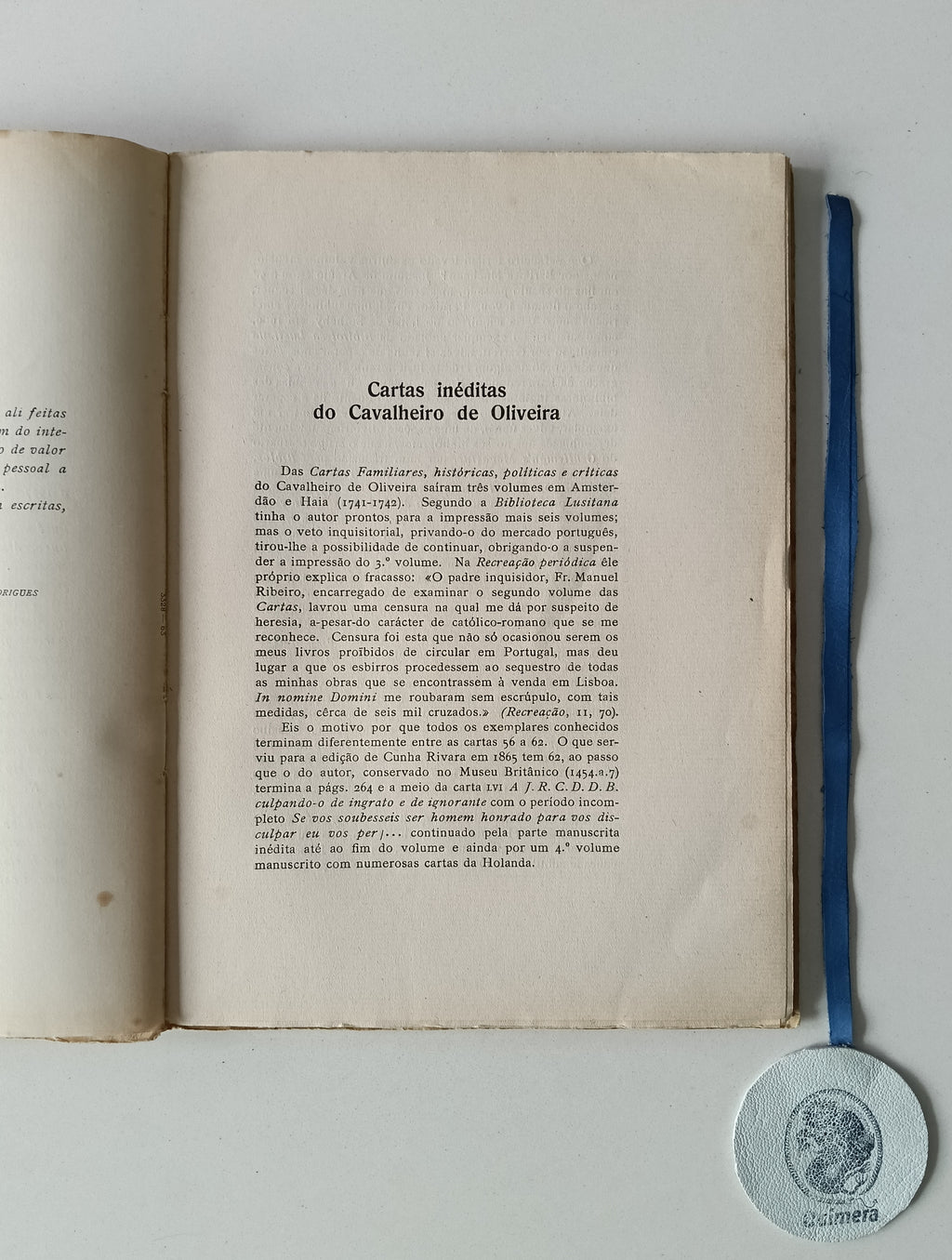 OLIVEIRA (Francisco Xavier de) [Cavaleiro de Oliveira]. - CARTAS FAMILIARES: Históricas, políticas e críticas (1738)