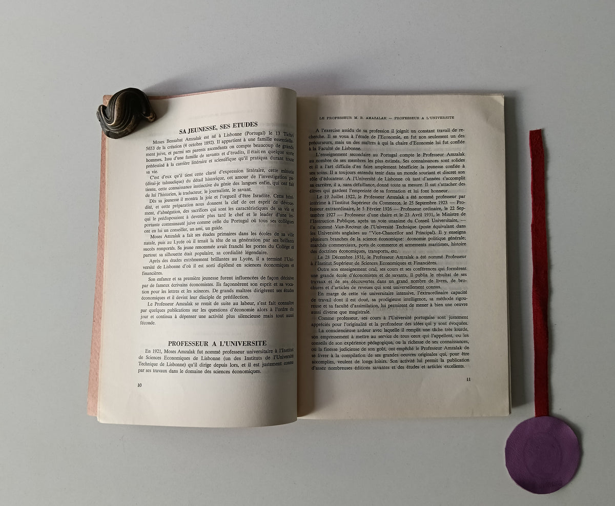ELMALEH (Abraham). - LE PROFESSEUR MOSES BENSABAT AMZALAK, Sa vie et son oeuvre litteraire, economique, historique et scientifique
