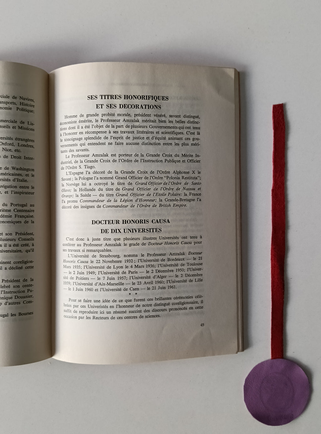 ELMALEH (Abraham). - LE PROFESSEUR MOSES BENSABAT AMZALAK, Sa vie et son oeuvre litteraire, economique, historique et scientifique
