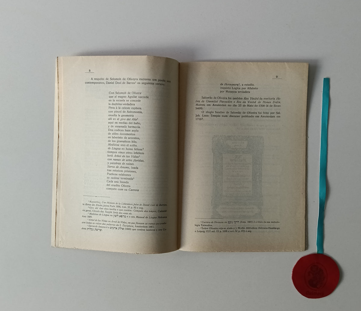 AMZALAK (Moses Bensabat). - SELOMOH DE OLIVEYRA, Noticia biobibliografica