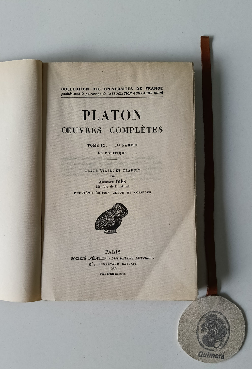 PLATON . - OEUVRES COMPLÈTES - Tome IX - 1re partie - Le Politique