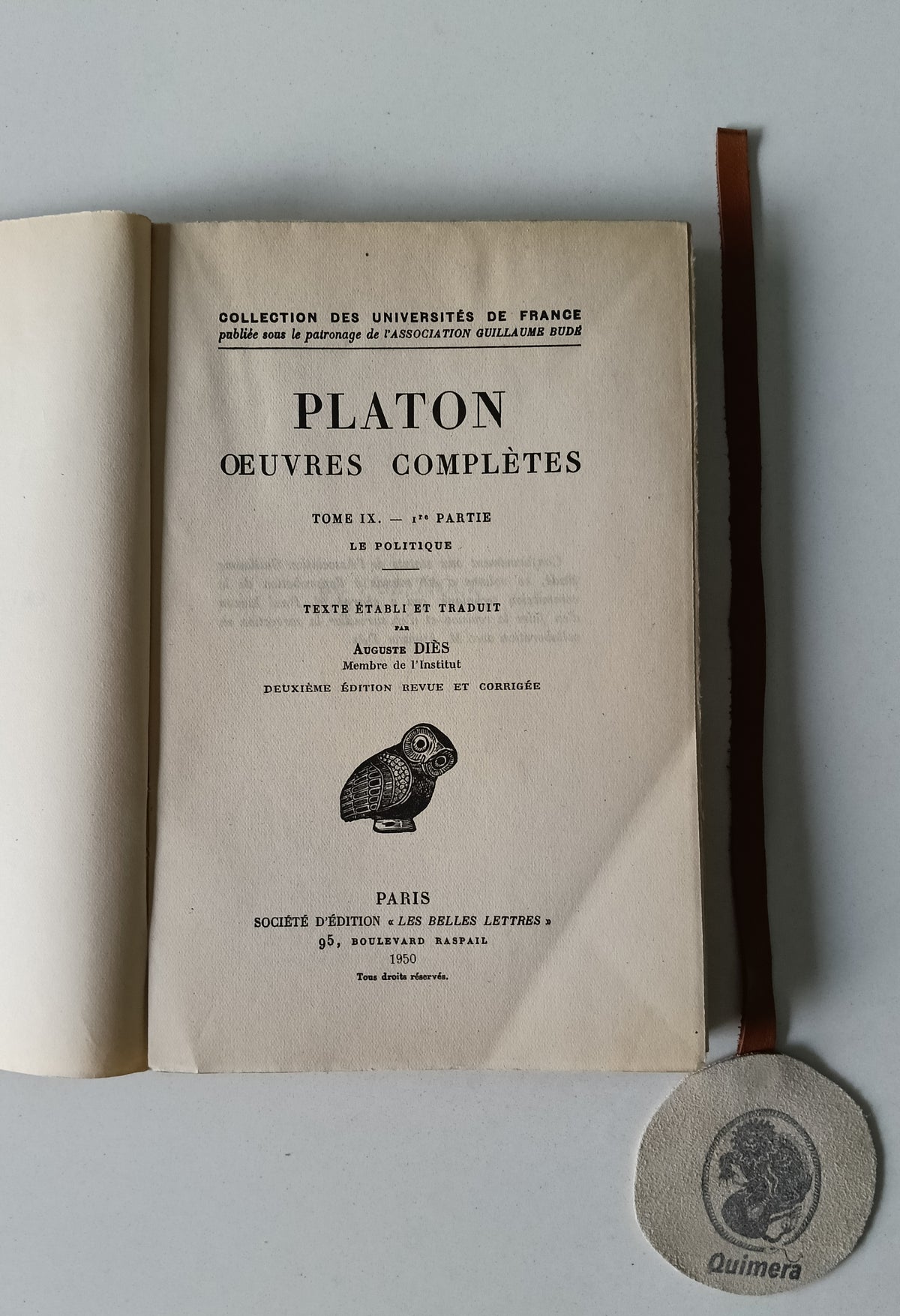 PLATON . - OEUVRES COMPLÈTES - Tome IX - 1re partie - Le Politique